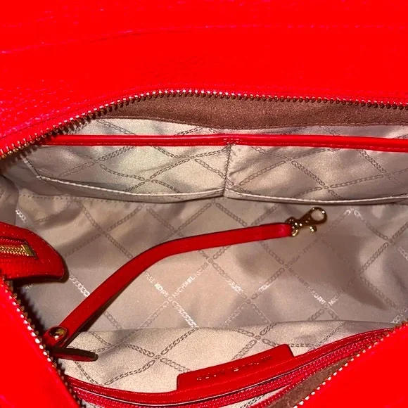 Michael Kors MK Nouveau Hamilton Leather Satchel Crossbody Bag Purse in Red - Picture 16 of 17